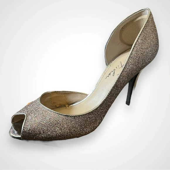 MARC FISHER Joey3 Silver Multicolor Texture Glitter Peep Toe Heels Size 7 | EUC - Picture 1 of 7